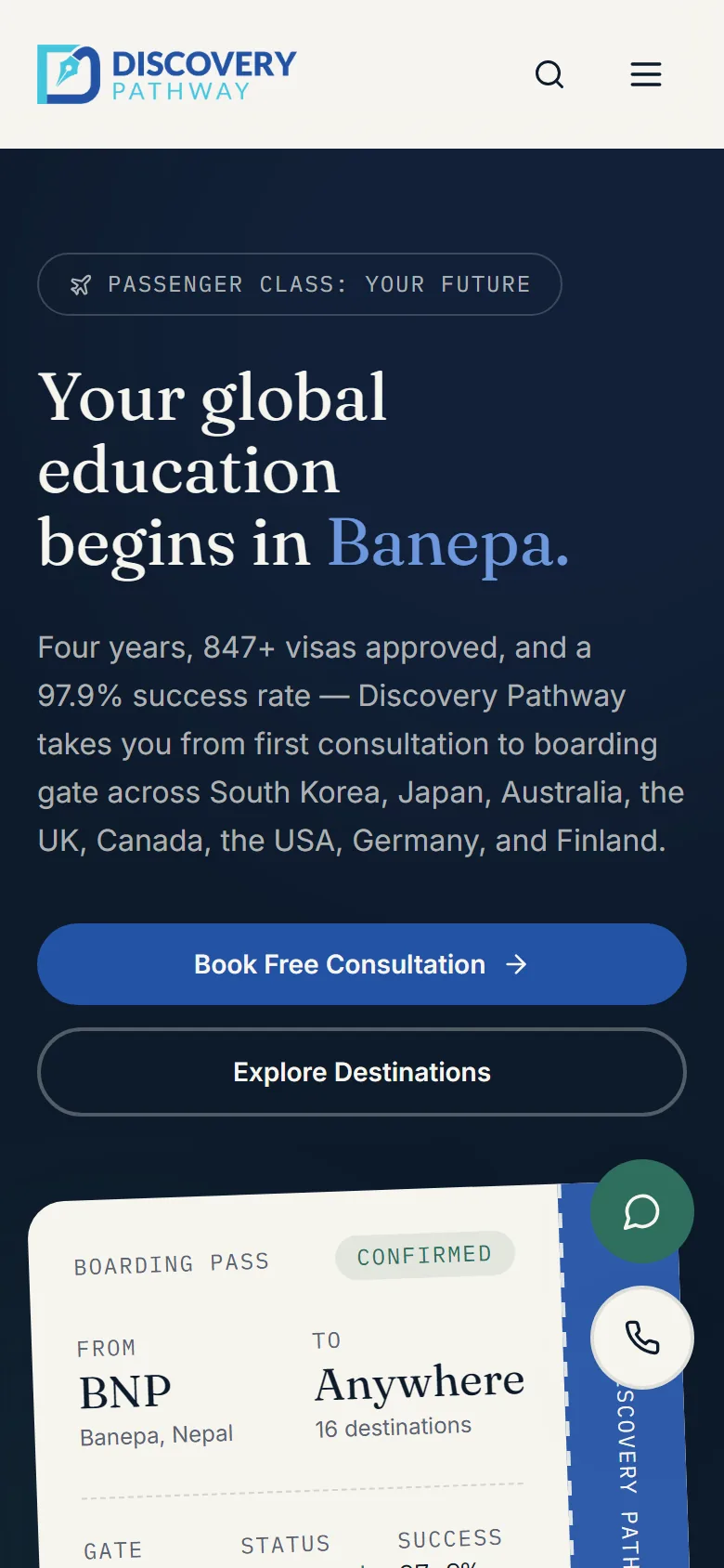 Discovery Pathway homepage on a phone